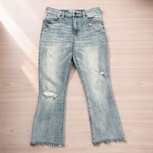 Pistola Lennon High Rise Crop Bootcut Jeans Light Wash Distressed Raw Hem Sz 28